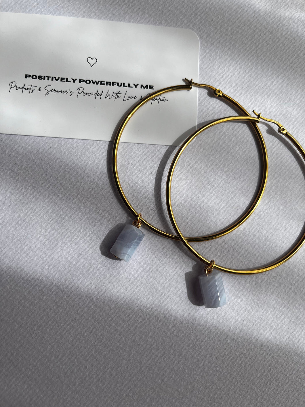 Blue Lace Agate Gold Charm Hoops