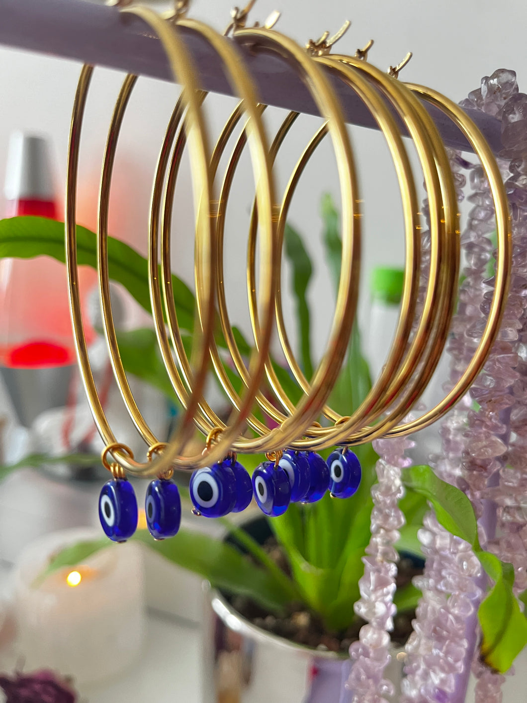 Signature Gold Nazar Charm Hoops